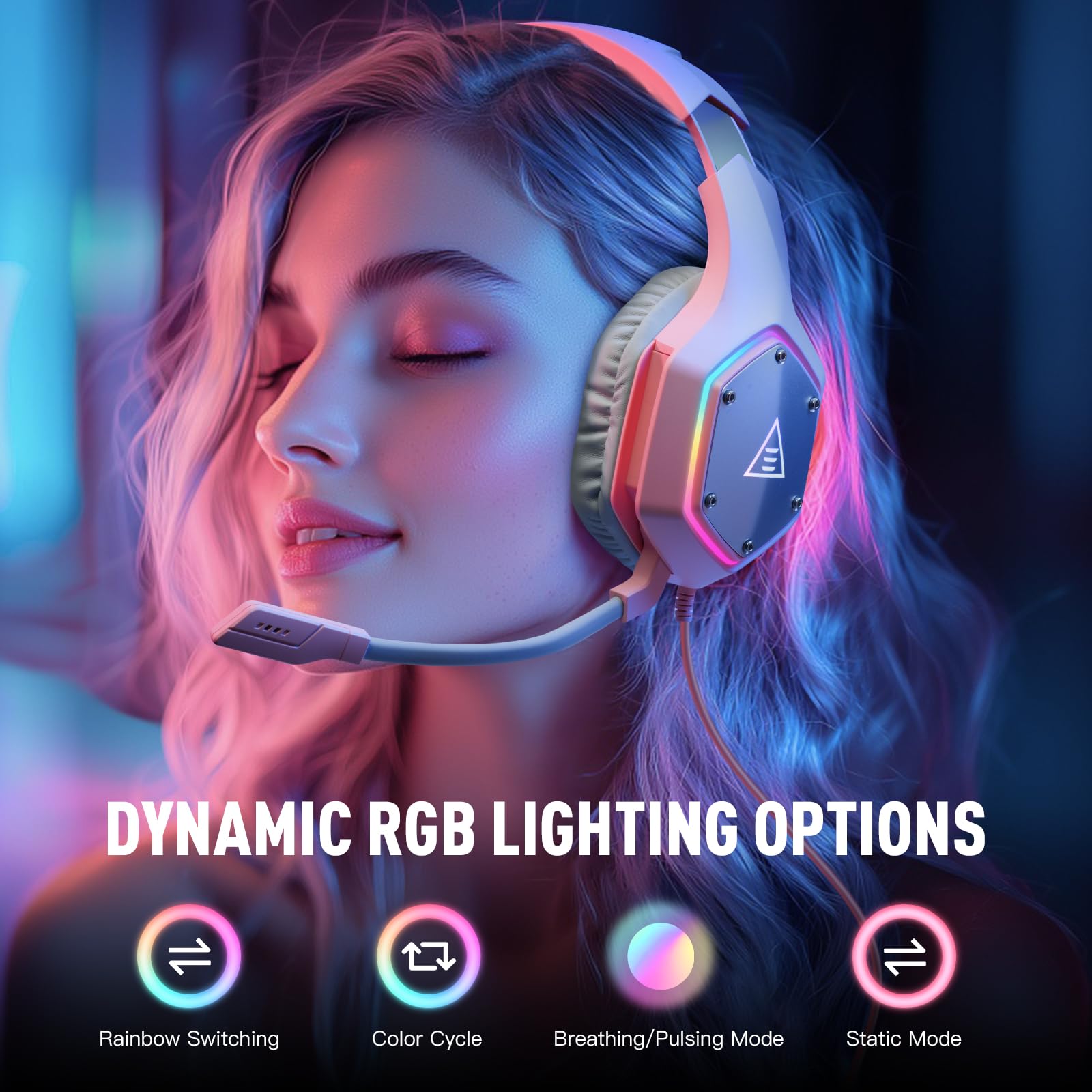 EKSA E1000 USB Gaming Headset for PC, Computer Headphones with Microphone/Mic Noise Cancelling, 7.1 Surround Sound, RGB Light - Wired Headphones for PS4, PS5 Console, Laptop, Call Center - Flex Gamingproduct_type