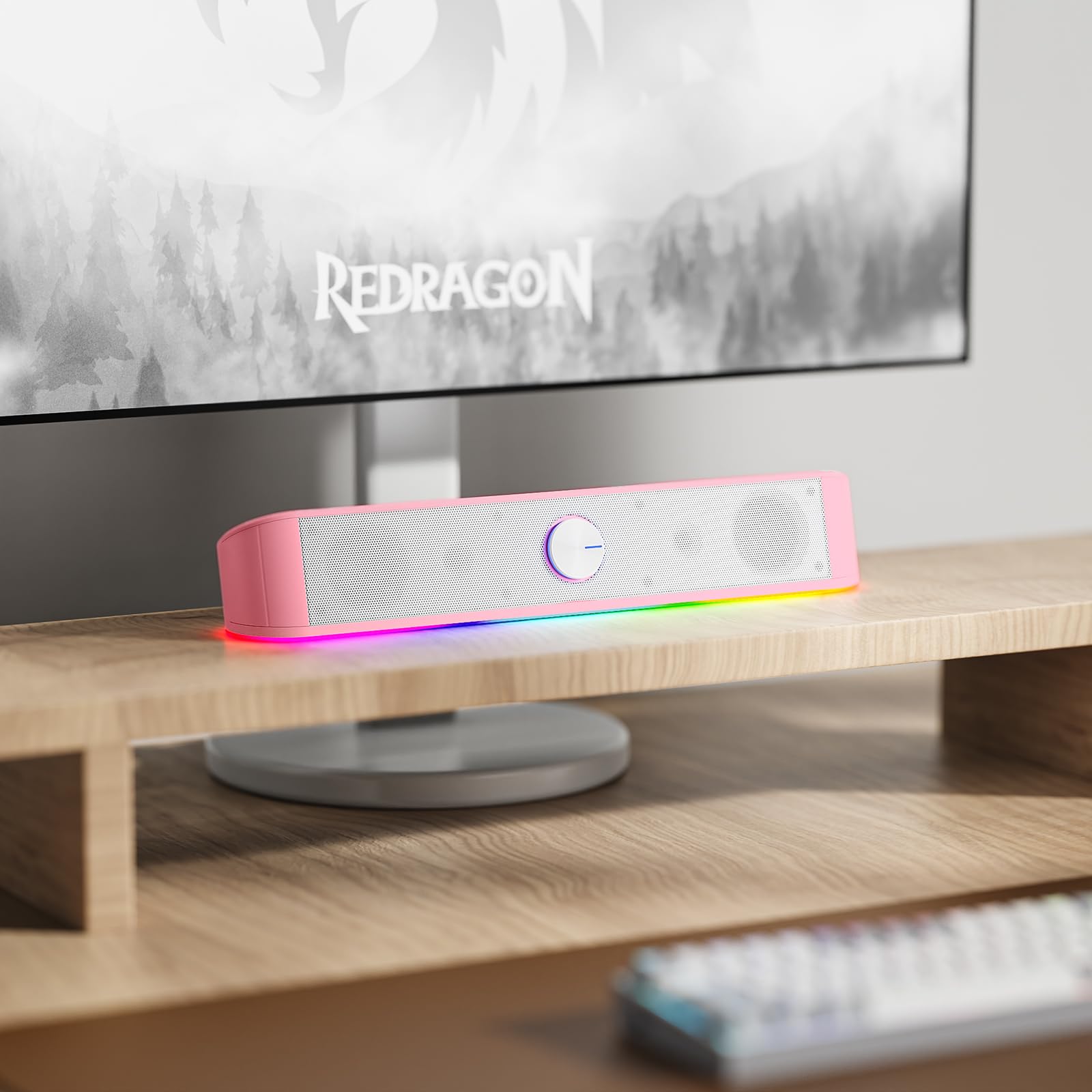 Redragon GS560 RGB Desktop Soundbar, 2.0 Channel Computer Speaker with Dynamic Lighting Bar Audio-Light Sync/Display, Touch-Control Backlit with Volume Knob, USB Powered w/ 3.5mm Cable, Black - Flex Gamingproduct_type