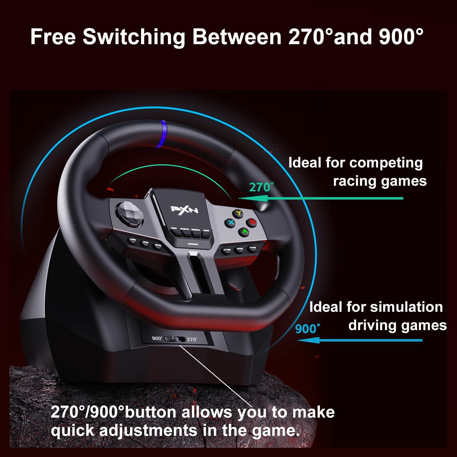 PXN Racing Wheel, 270&900° V9 Gen2 Gaming Steering Wheel | 3 Pedals, H Shifter, APP Support, Vibration Feedback, for PC, PS4, Xbox One, Xbox Series X/S - Flex Gamingproduct_type