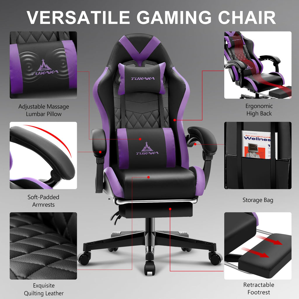 White Gaming Chair,Ergonomic Massage Office Desk Chair with Footrest | Pocket Spring Cushion,Reclining,Thick High Back,Headrest and Lumbar Support,Adjustable Leather Computer Chair Gamer Chair - Flex Gamingproduct_type