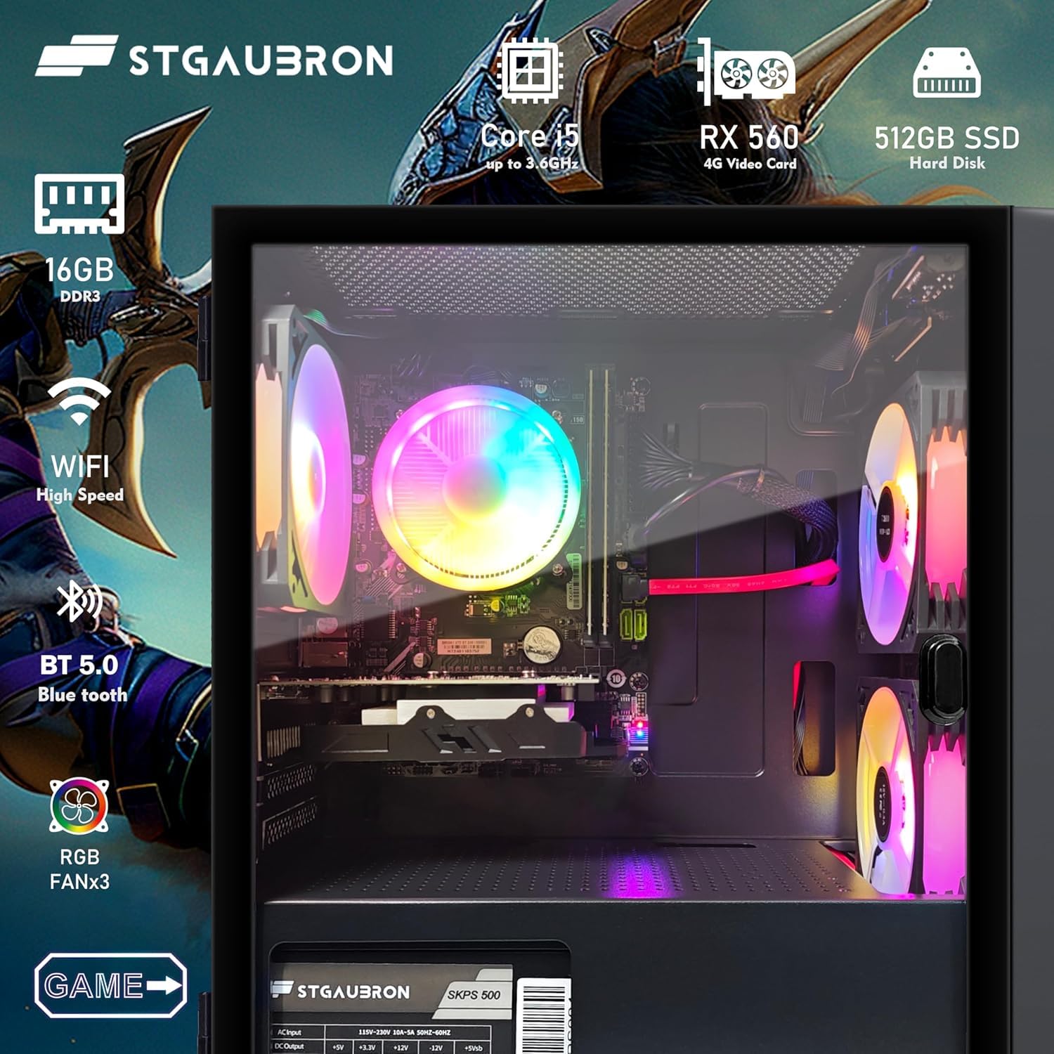 STGAubron Gaming PC Computer Desktop, GeForce GTX 1660 Ti 6G, Intel Core I7 up to 3.9GHz, 16G RAM, 512G SSD, WiFi 6, BT 5.0, RGB Fan x 4, Windows 11 Home,White - Flex Gamingproduct_type