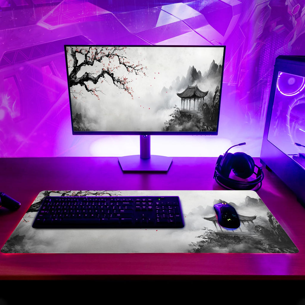 White Ukiyo-e Style Sports Car Large Gaming Mouse Pad Desktop Mat 31.5x11.8 Inch - Non-Slip Rubber Base - for Gamers - Perfect for Gamers & PC Enthusiasts - Flex Gamingproduct_type