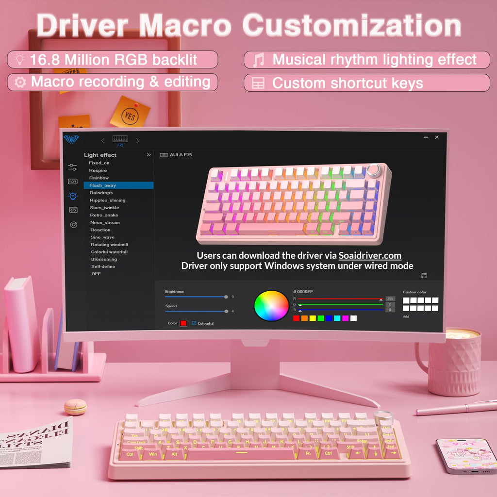 AULA F75 Pro Wireless Mechanical Keyboard,75% Hot Swappable Custom Keyboard with Knob,RGB Backlit,Pre-lubed Reaper Switches,Side Printed PBT Keycaps,2.4GHz/USB-C/BT5.0 Mechanical Gaming Keyboards - Flex Gamingproduct_type