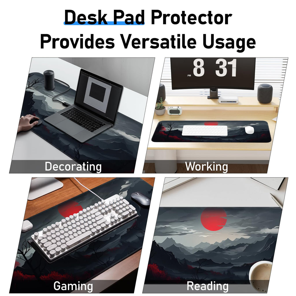 Japanese Dark Red Moon Gaming Mouse Pad, Extended Mouse Pad with Non-Slip Base, Full Keyboard Pad with Stitched Edges, Large Desk Pad for Gaming, Office, Home 31.5 x 11.8 Inch - Flex Gamingproduct_type
