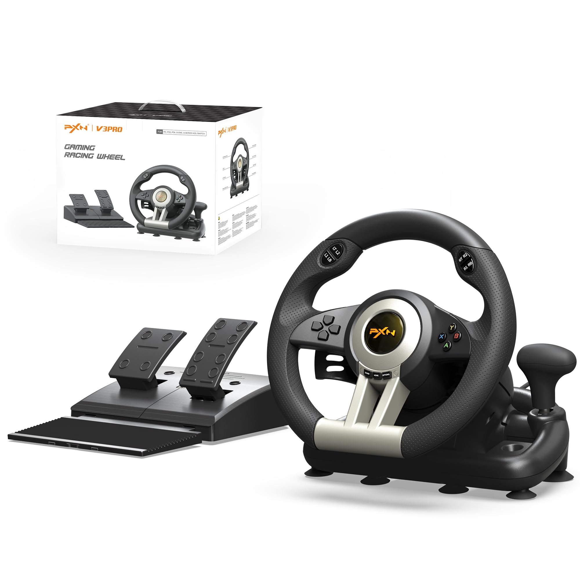 PXN V3 Pro Gaming Steering Wheel with Pedals | Dual Motor Vibration Feedback, Beginner Sim Racing Wheel for PC, PS4, Xbox Series S, Xbox Series X, Xbox One and Switch - Flex Gamingproduct_type