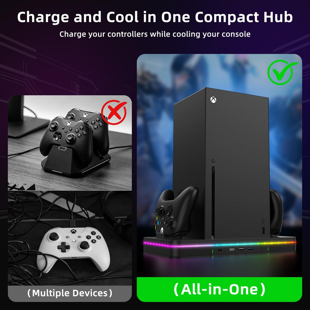 Charging Stand with Cooling Fan, CODOGOY Vertical Stand Compatible with Xbox Series X/S Console and Controller, Vertical Dual Controller Charger Station Dock Accessories with 3 USB Ports,Black - Flex Gamingproduct_type