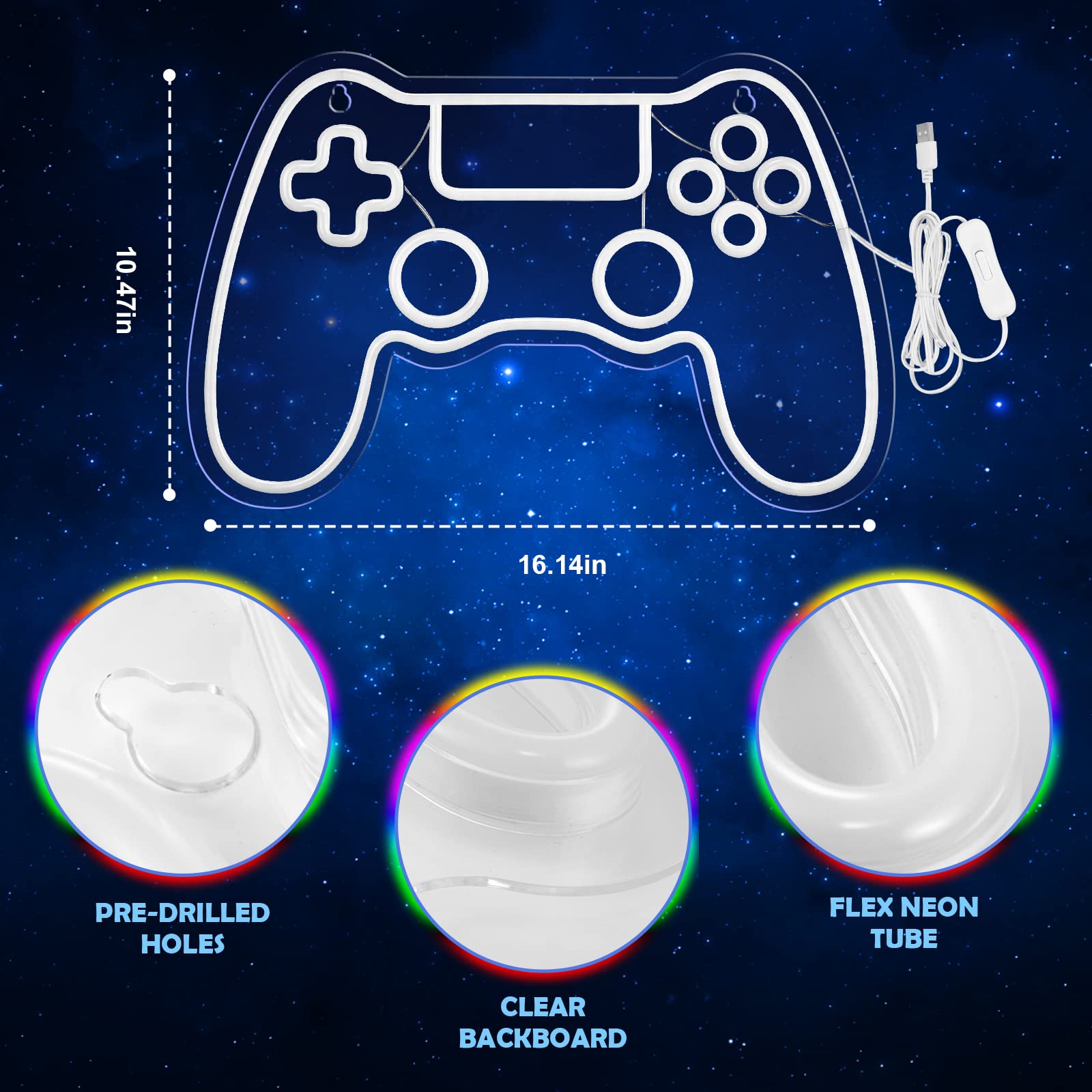 Kavaas Gamer Neon Sign, UV Printed Gaming Neon Sign for Gamer Room Decor - LED Video Game Neon Lights for Bedroom Boys, Gaming Wall decor - Best Gamer Gifts for Teenage Boys, Christmas - Flex Gamingproduct_type