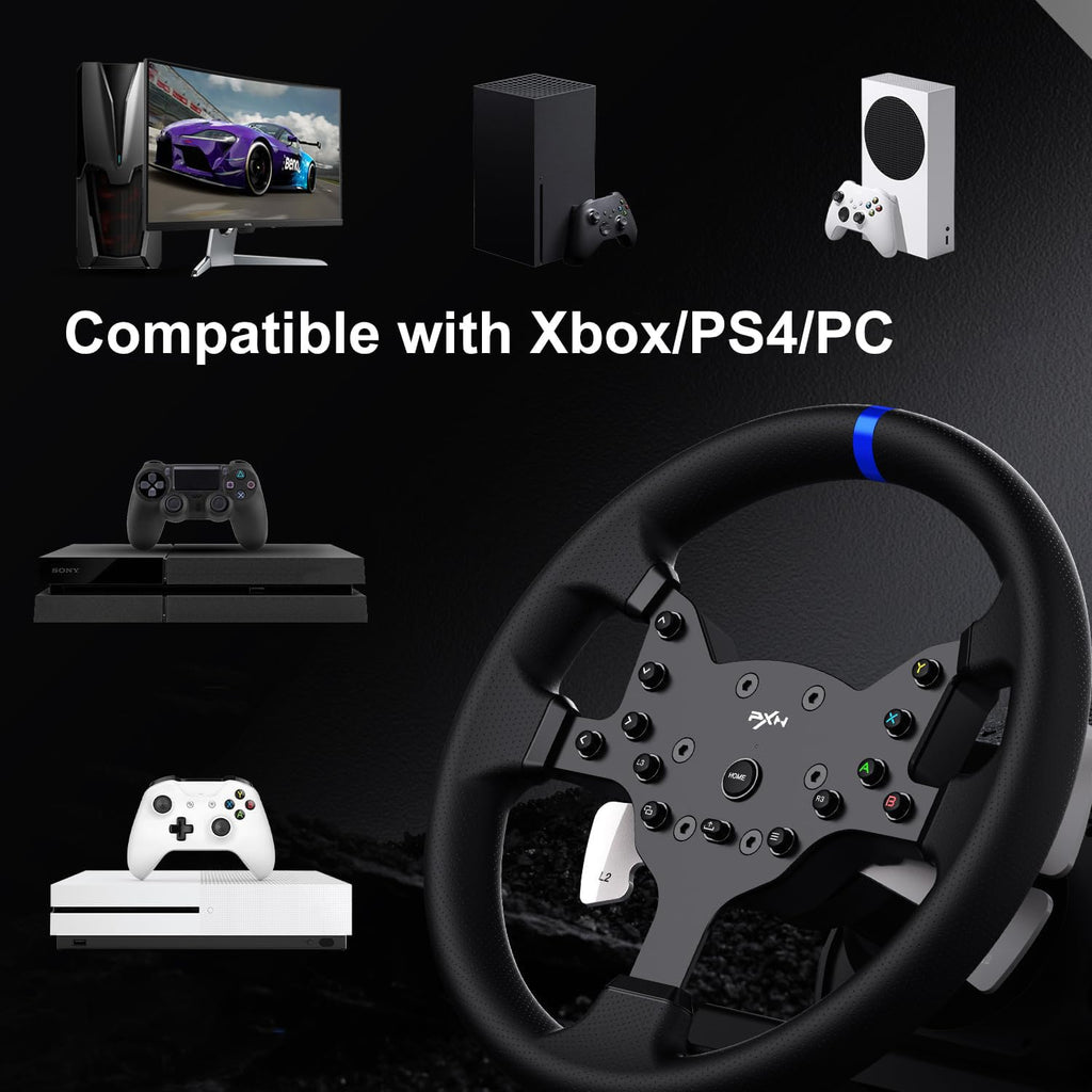 PXN V99 Force Feedback Racing Wheel, with Pedals and Shifter | Detachable 270°/900° Steering Wheel, Hall Pedals & H-Shifter - for PC, Xbox Series X|S, Xbox One, and PS4 - Flex Gamingproduct_type