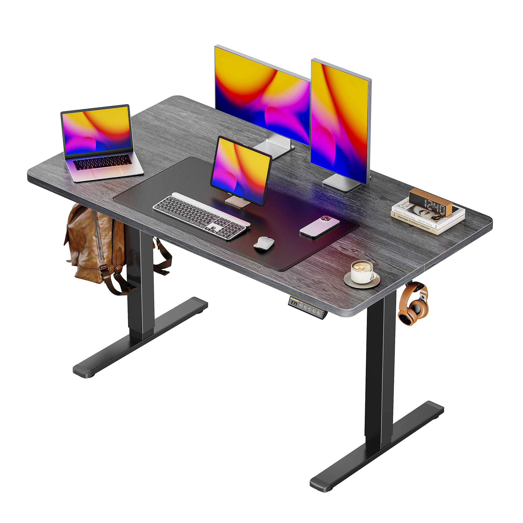 Huuger 55 x 28 Large Electric Standing Desk, Height Adjustable Computer Desk, 27.6" Deep Desktop, Stand up Gaming Office Table with 2 Hooks, 3 Preset Heights, for Home Office, Black - Flex Gamingproduct_type