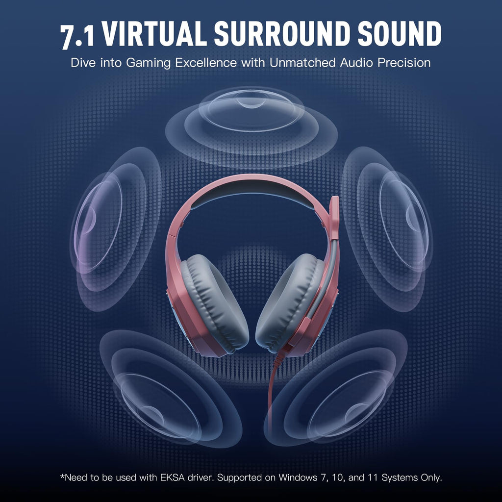 EKSA E1000 USB Gaming Headset for PC, Computer Headphones with Microphone/Mic Noise Cancelling, 7.1 Surround Sound, RGB Light - Wired Headphones for PS4, PS5 Console, Laptop, Call Center - Flex Gamingproduct_type