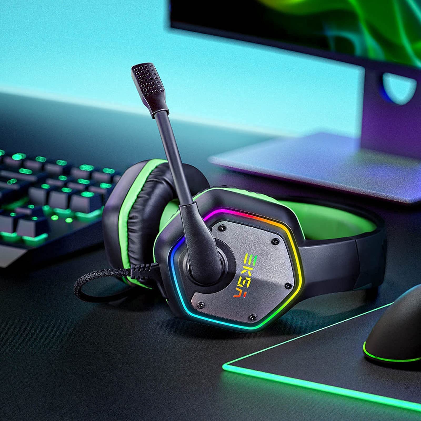 EKSA E1000 USB Gaming Headset for PC, Computer Headphones with Microphone/Mic Noise Cancelling, 7.1 Surround Sound, RGB Light - Wired Headphones for PS4, PS5 Console, Laptop, Call Center - Flex Gamingproduct_type