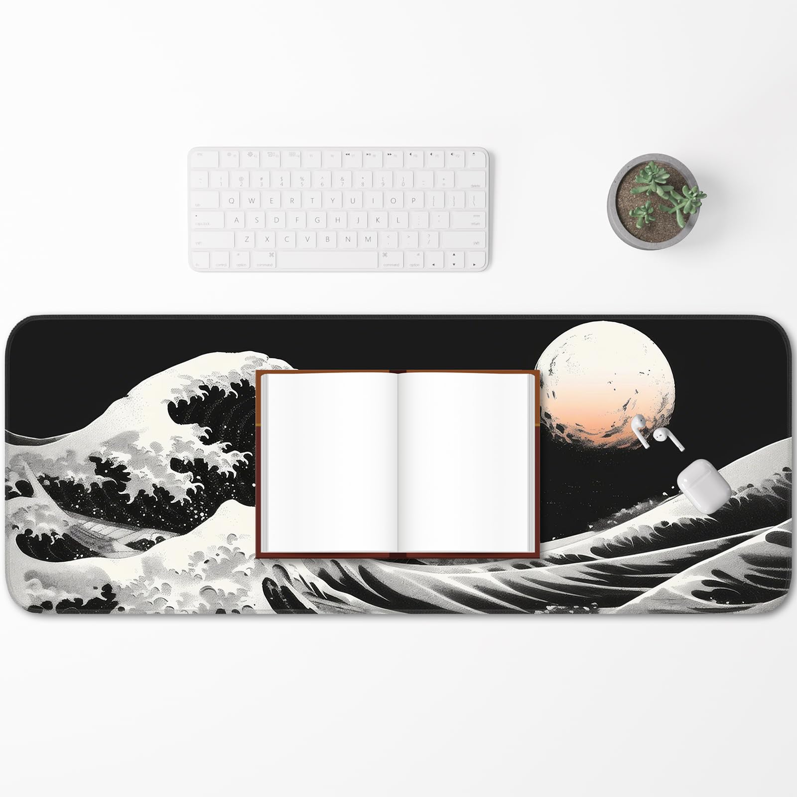 Japanese Dark Red Moon Gaming Mouse Pad, Extended Mouse Pad with Non-Slip Base, Full Keyboard Pad with Stitched Edges, Large Desk Pad for Gaming, Office, Home 31.5 x 11.8 Inch - Flex Gamingproduct_type
