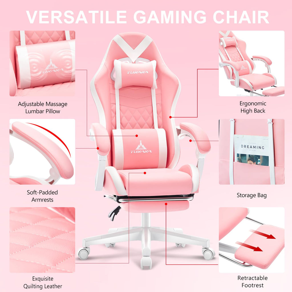 White Gaming Chair,Ergonomic Massage Office Desk Chair with Footrest | Pocket Spring Cushion,Reclining,Thick High Back,Headrest and Lumbar Support,Adjustable Leather Computer Chair Gamer Chair - Flex Gamingproduct_type