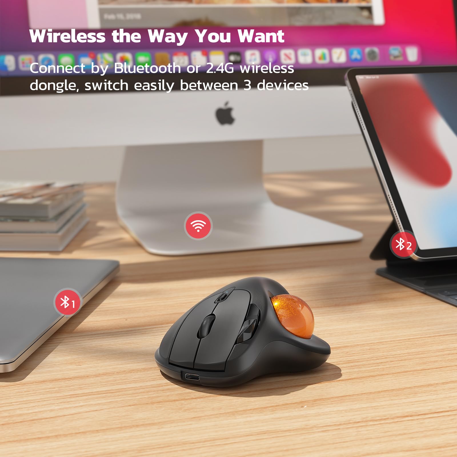 Nulea M501 Wireless Trackball Mouse, Rechargeable Ergonomic, Easy Thumb Control, Precise & Smooth Tracking, 3 Device Connection (Bluetooth or USB Receiver), Compatible for PC, Laptop, Mac, Windows. - Flex Gamingproduct_type