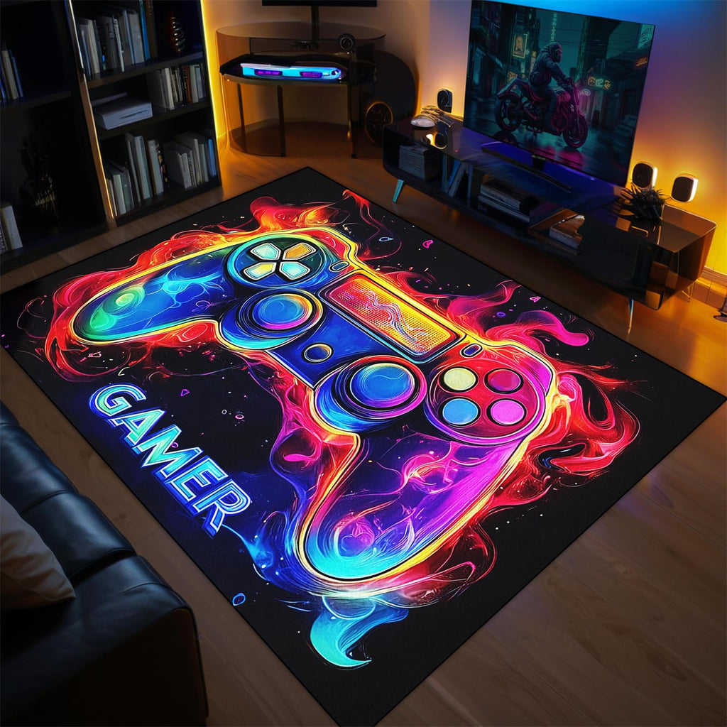 Video Game Shaped Carpet Rug - Gamepad Shaped Area Rug for Boys Bedroom Gaming Themed Area Rugs Kids Boys Gaming Room Decor, 4.5x6 Feet - Flex Gamingproduct_type