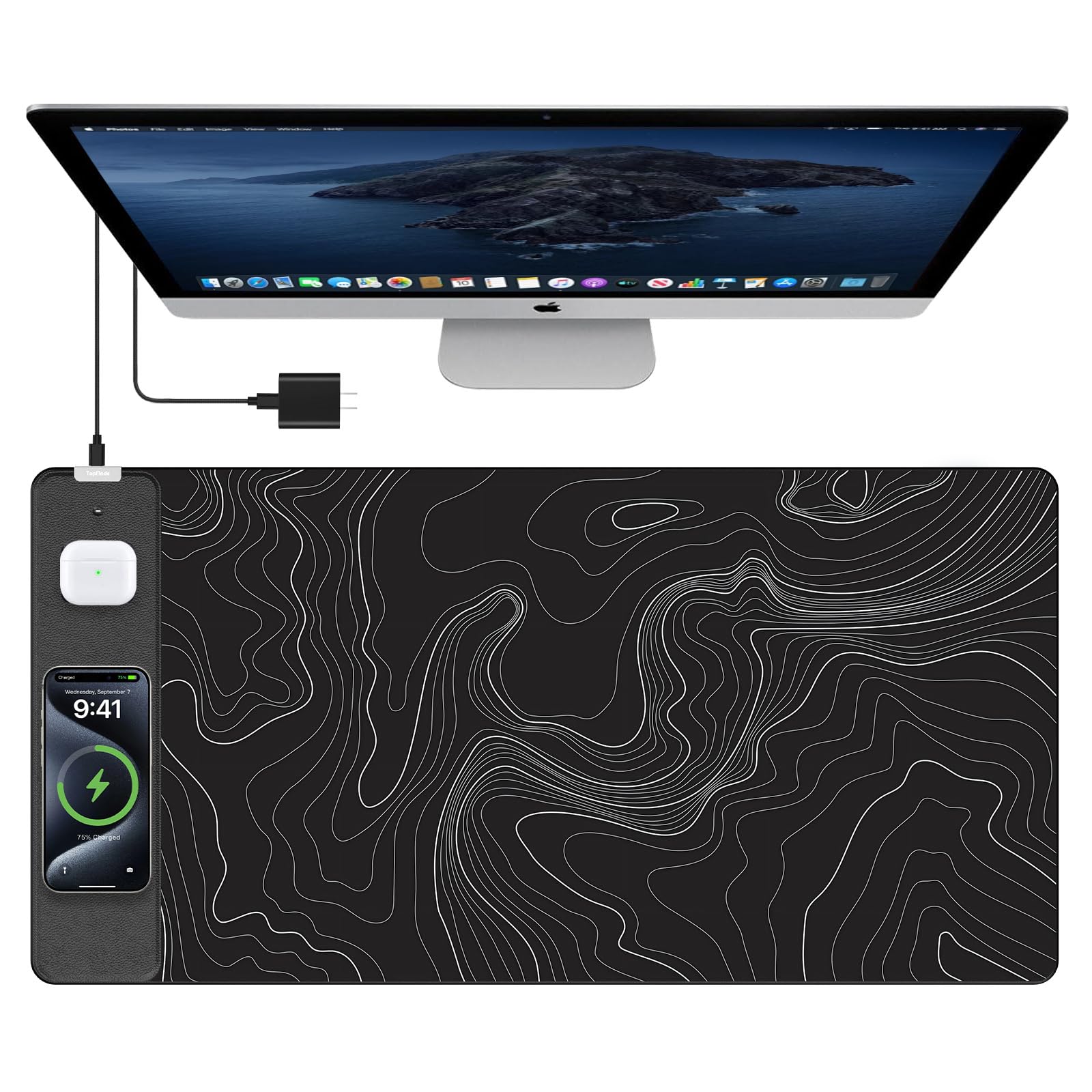 TopMade Wireless Charging RGB Mouse Pad, Waterproof Gaming Desk Mat with 4 Light Modes & 11 RGB Colors, 31.5"x15.75" XXL Large Desk Pad(Includes 20W PD Power Adapter & 6.56ft Woven Cable) - Flex Gamingproduct_type