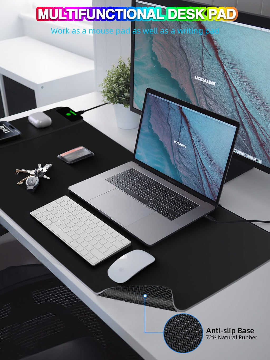 XXL Mouse Pad with Phone Holder - Black, RGB Desk Mat with 15W Fast Charging, LED Gaming Mousepad with 11 Light Colors, Waterproof Non-Slip Pad for Office & Home (Wave) - Flex Gamingproduct_type