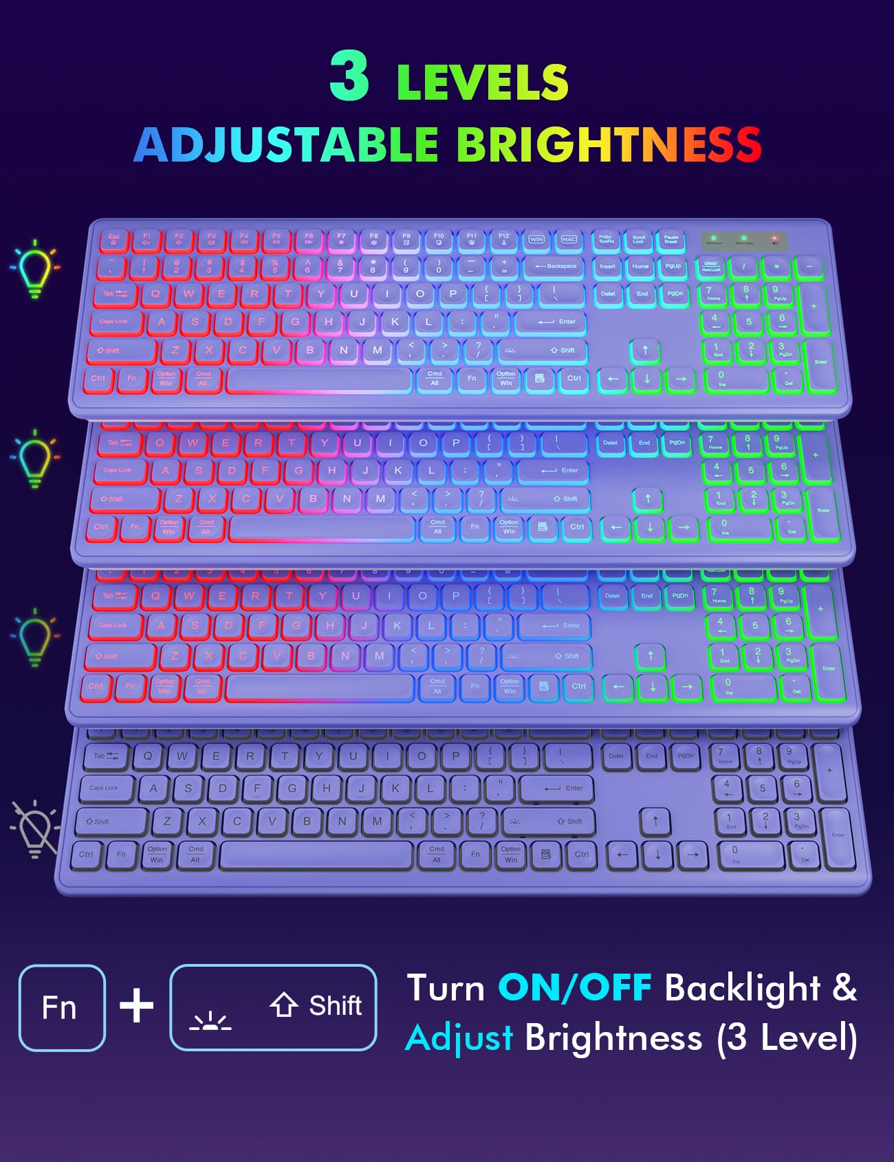 Wireless Keyboard and Mouse Combo, RGB Backlit, Rechargeable & Light Up Letters, Full-Size, Soft Typing, Sleep Mode, 2.4GHz Quiet Keyboard Set for Mac, Windows, Laptop, PC, Trueque KM42Pro (Black) - Flex Gamingproduct_type