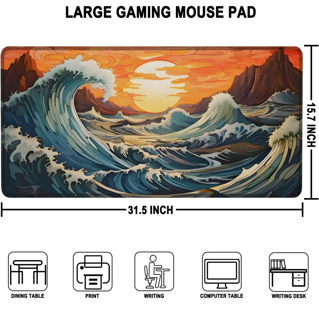 Large Gaming Mouse Pad, Waterproof Extra Large Mousepad with Stitched Edges, 31.5" x 15.7" Non-Slip Rubber Base Office Big Long Keyboard Pad for Office Gamer Home XXL, Black - Flex Gamingproduct_type