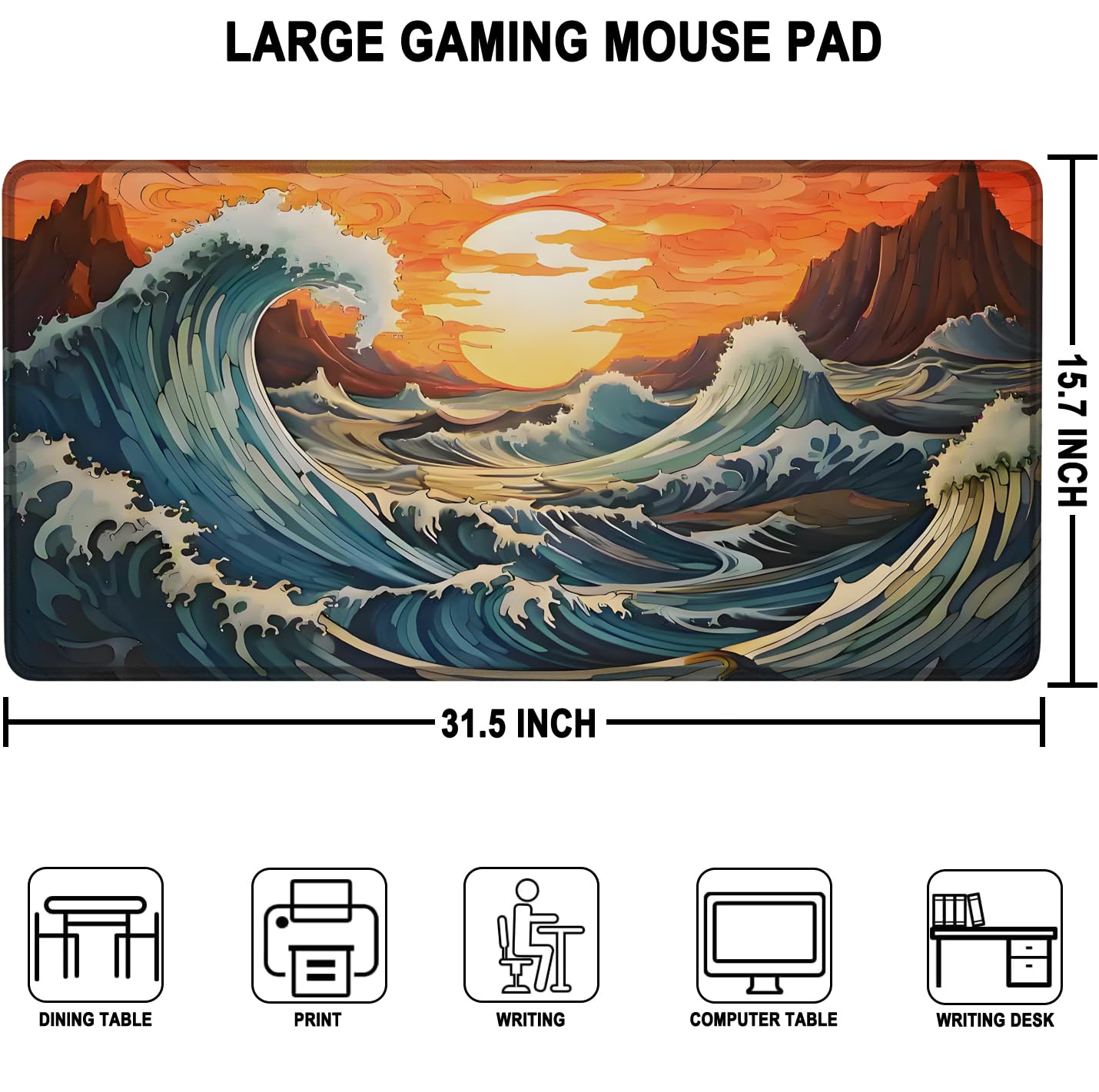 Large Gaming Mouse Pad, Waterproof Extra Large Mousepad with Stitched Edges, 31.5" x 15.7" Non-Slip Rubber Base Office Big Long Keyboard Pad for Office Gamer Home XXL, Black - Flex Gamingproduct_type