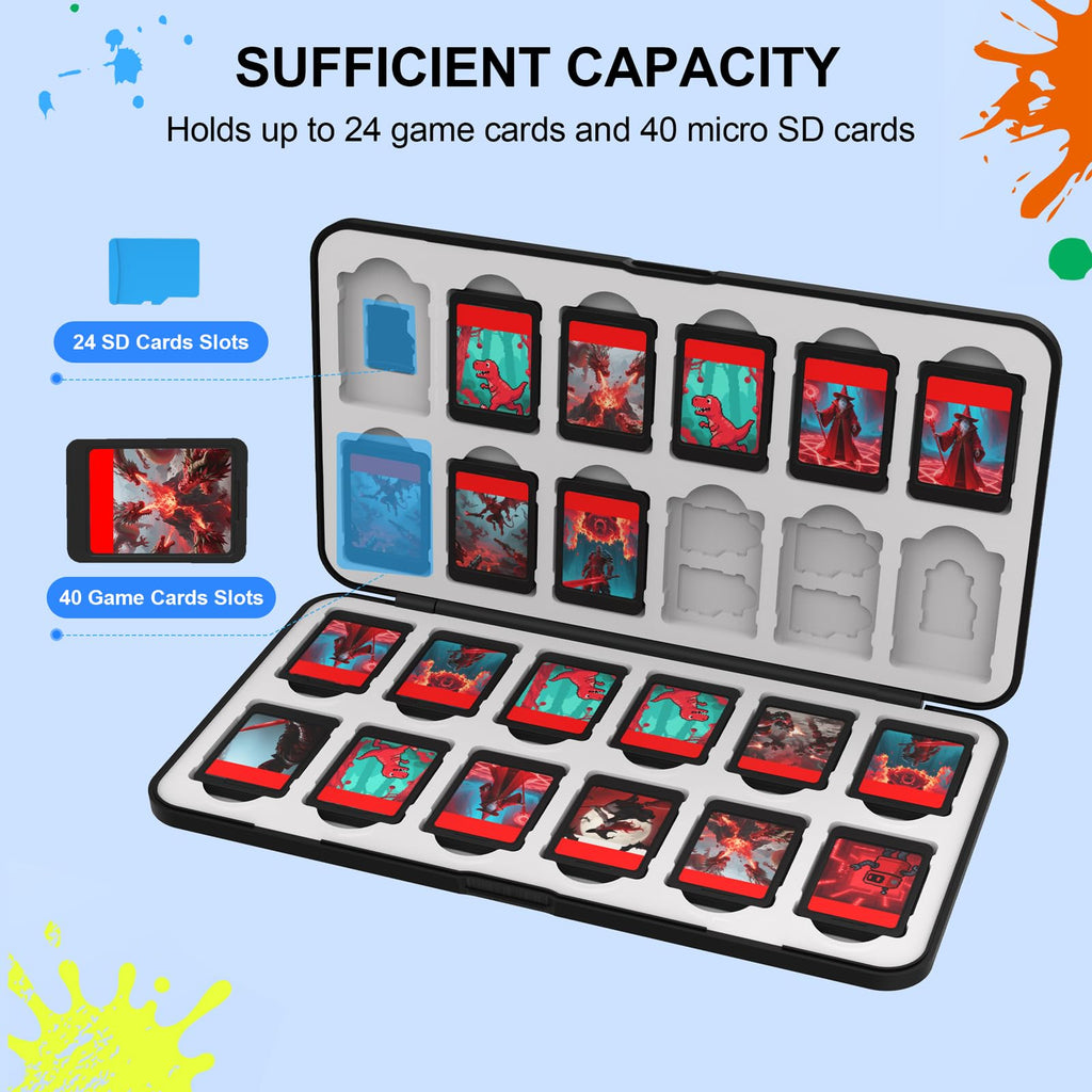 QuoLumPIA 96 Game Case - for Nintendo Switch 2/OLED/Lite Cartridge storage with 96 Game Card Slots & 160 Micro SD Card Slots, Black, Hard Shell, Silicone Lining, Magnetic snap, Travel, Gift, Party - Flex Gamingproduct_type