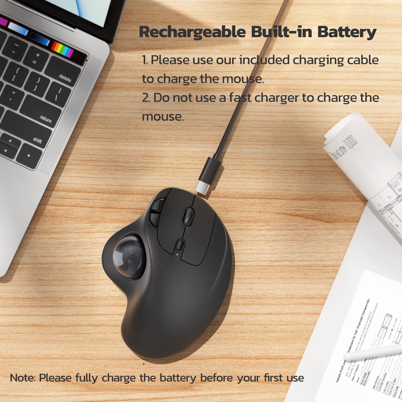 Nulea M501 Wireless Trackball Mouse, Rechargeable Ergonomic, Easy Thumb Control, Precise & Smooth Tracking, 3 Device Connection (Bluetooth or USB Receiver), Compatible for PC, Laptop, Mac, Windows. - Flex Gamingproduct_type