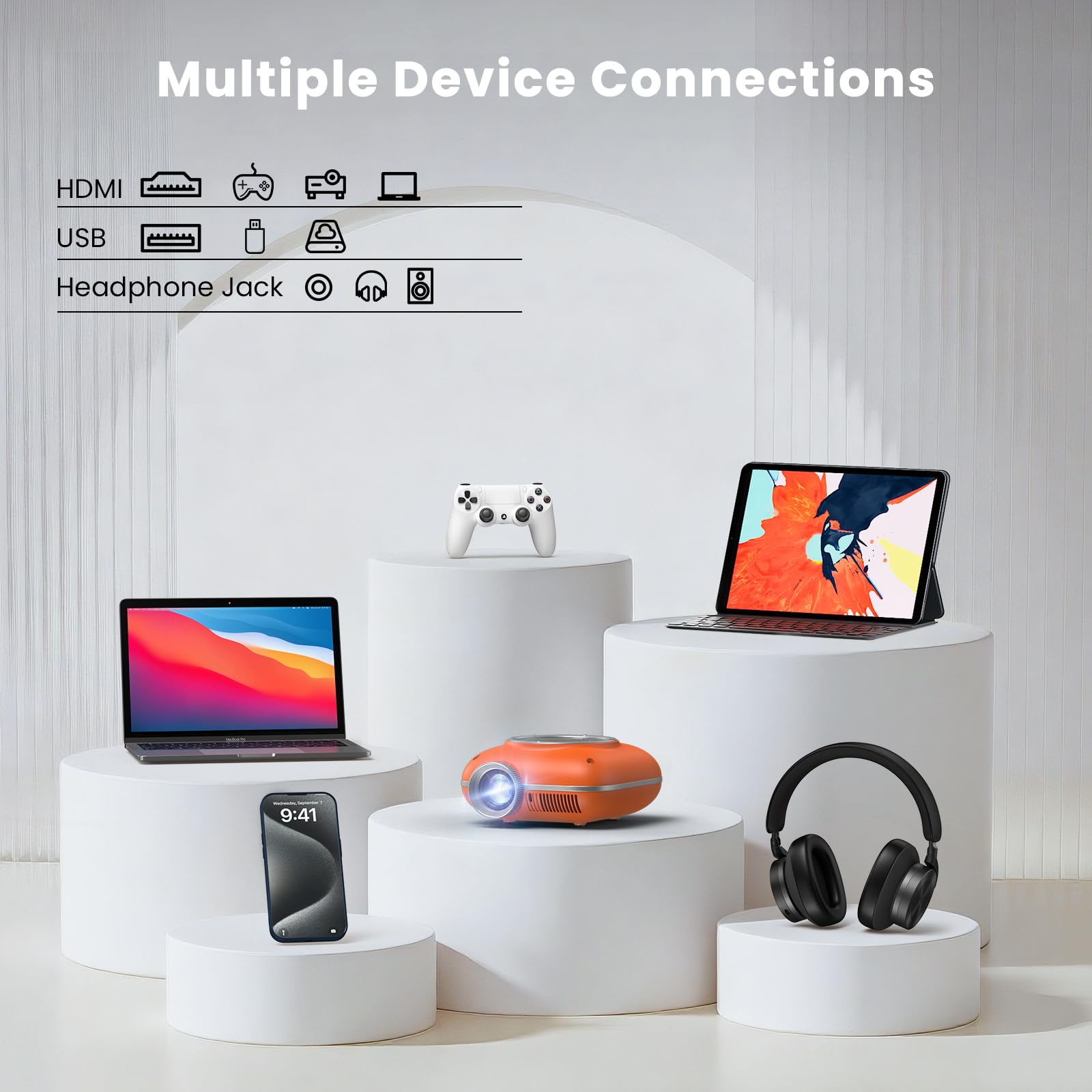 HOMPOW Mini Projector with Two -Way Bluetooth, Portable Projector for Home Theater Use, Support 1080P for Indoor/Outdoor, Movie Projector Compatible with HDMI, USB, Laptop, TV Stick(Orange)/Slide Film - Flex Gamingproduct_type