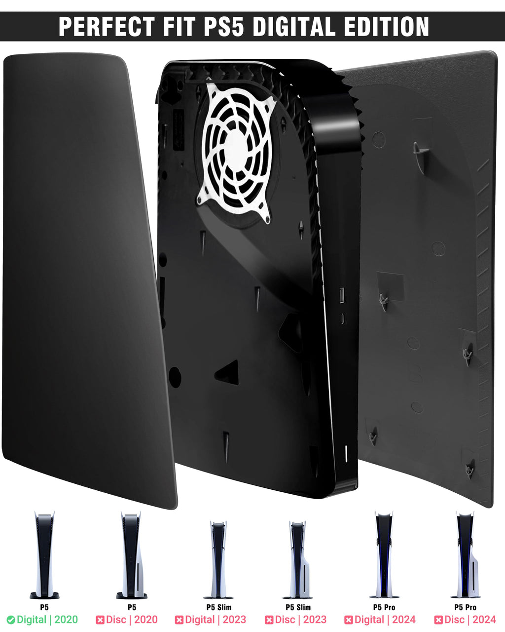 Joso Faceplate for PS5 Disc Edition, Anti-Scratch Dustproof Case Replacement, Cover Skin Compatible with PS5 Console with a Disc Drive, Plates for PS5 Accessories, Easy Installation - Black - Flex Gamingproduct_type