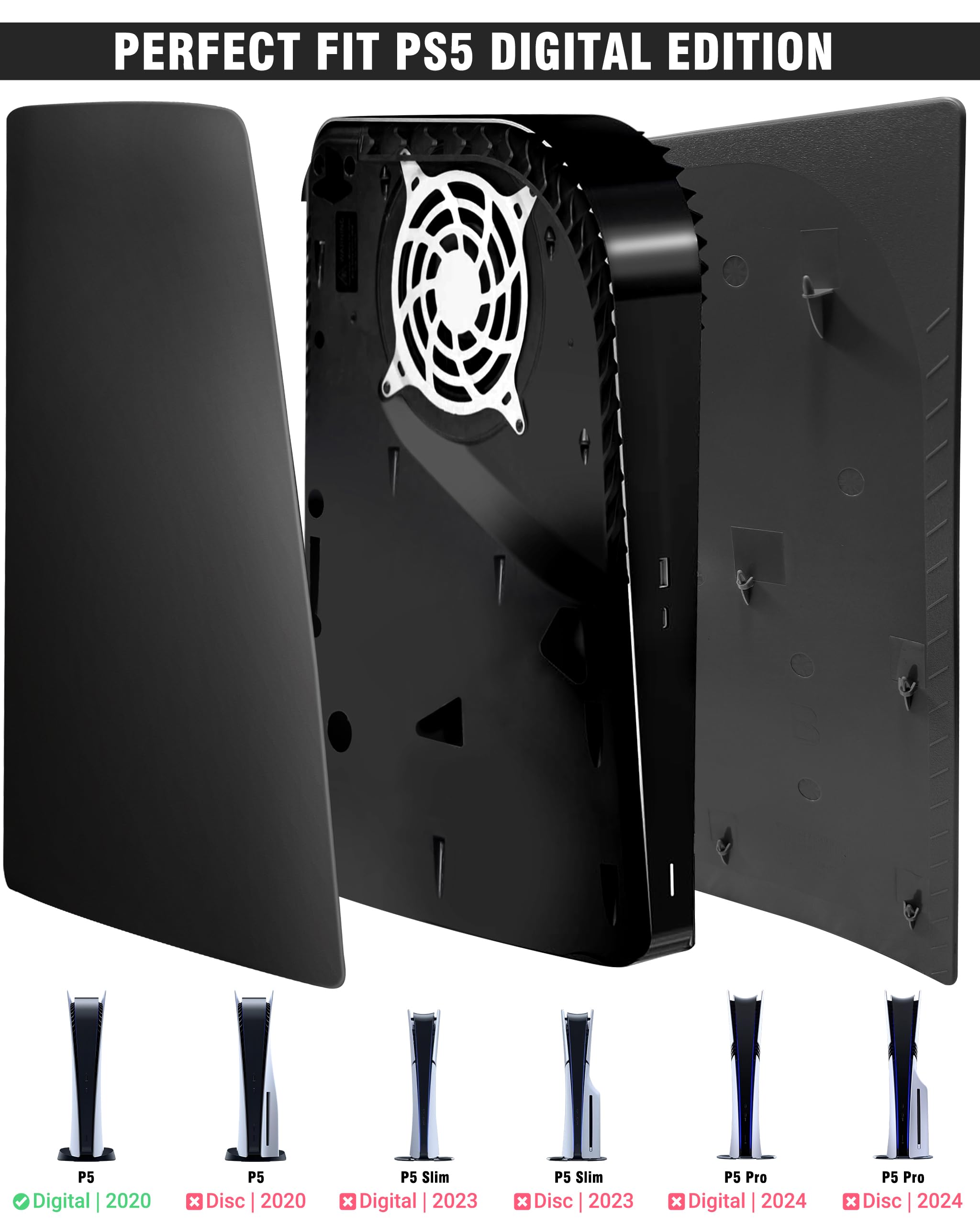 Joso Faceplate for PS5 Disc Edition, Anti-Scratch Dustproof Case Replacement, Cover Skin Compatible with PS5 Console with a Disc Drive, Plates for PS5 Accessories, Easy Installation - Black - Flex Gamingproduct_type