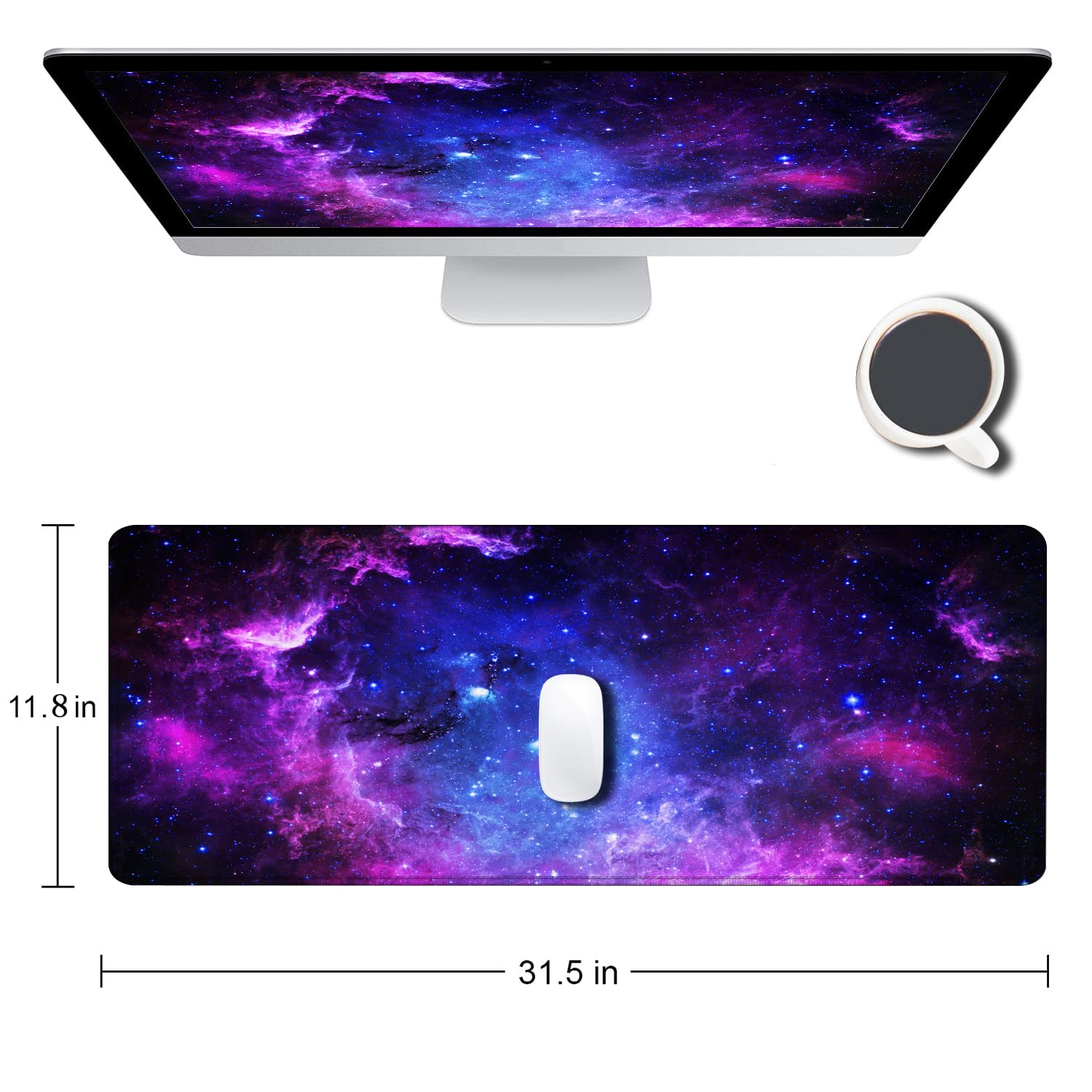 Gaming Mouse Pad, Large Non-Slip Rubber Base Mousepad, Keyboard Mouse Mat, Desk Pad with Stitched Edges, 31.5x11.8inch, Dazzling Galaxy - Flex Gamingproduct_type