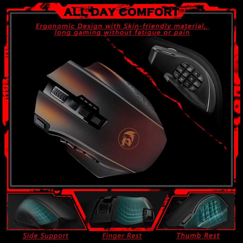 Redragon Gaming Mouse, MMO Mouse Gaming UP 12400 DPI, 19 Macro Programmable Buttons, RGB Mouse with 12 Side Buttons, 8 * 2.4g Weight Tuning for PC Laptop MOBA FPS, M901K, Black - Flex Gamingproduct_type