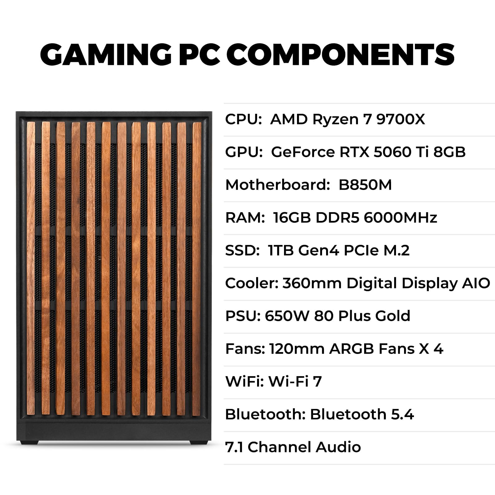 KOTIN Prebuilt Gaming PC RTX 5070 12GB, Ryzen 7 9700X, 32GB DDR5, 1TB SSD | 11.3in Secondary Display, 850W 80+ Gold PSU, 360mm Liquid Cooler, WiFi 7, 1440p 4K ARGB Windows 11 Gaming Desktop Computer - Flex Gamingproduct_type