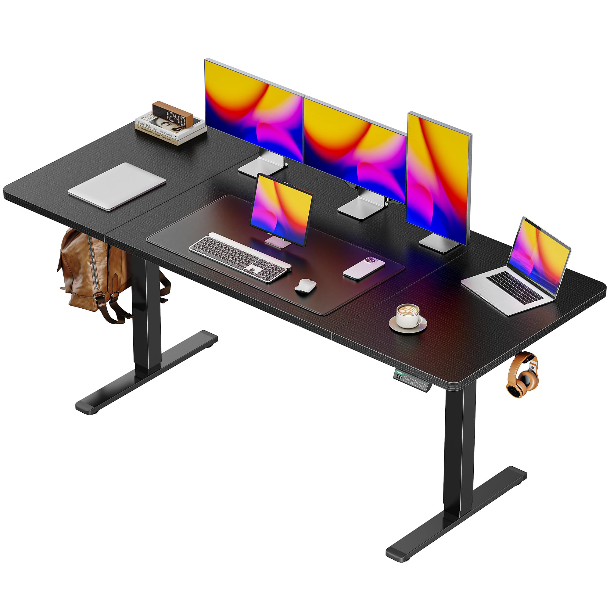 Huuger 55 x 28 Large Electric Standing Desk, Height Adjustable Computer Desk, 27.6" Deep Desktop, Stand up Gaming Office Table with 2 Hooks, 3 Preset Heights, for Home Office, Black - Flex Gamingproduct_type