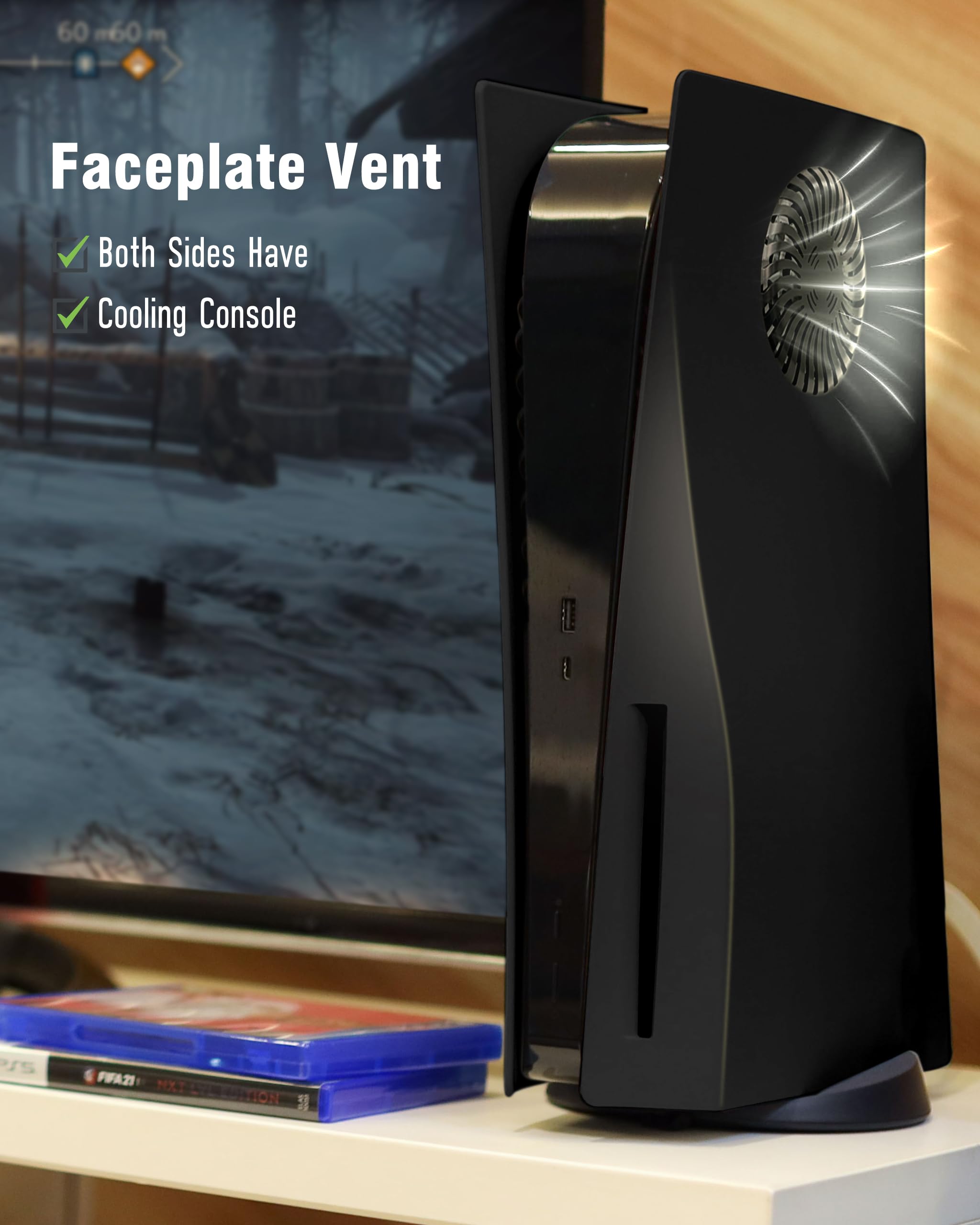 Joso Faceplate for PS5 Disc Edition, Anti-Scratch Dustproof Case Replacement, Cover Skin Compatible with PS5 Console with a Disc Drive, Plates for PS5 Accessories, Easy Installation - Black - Flex Gamingproduct_type