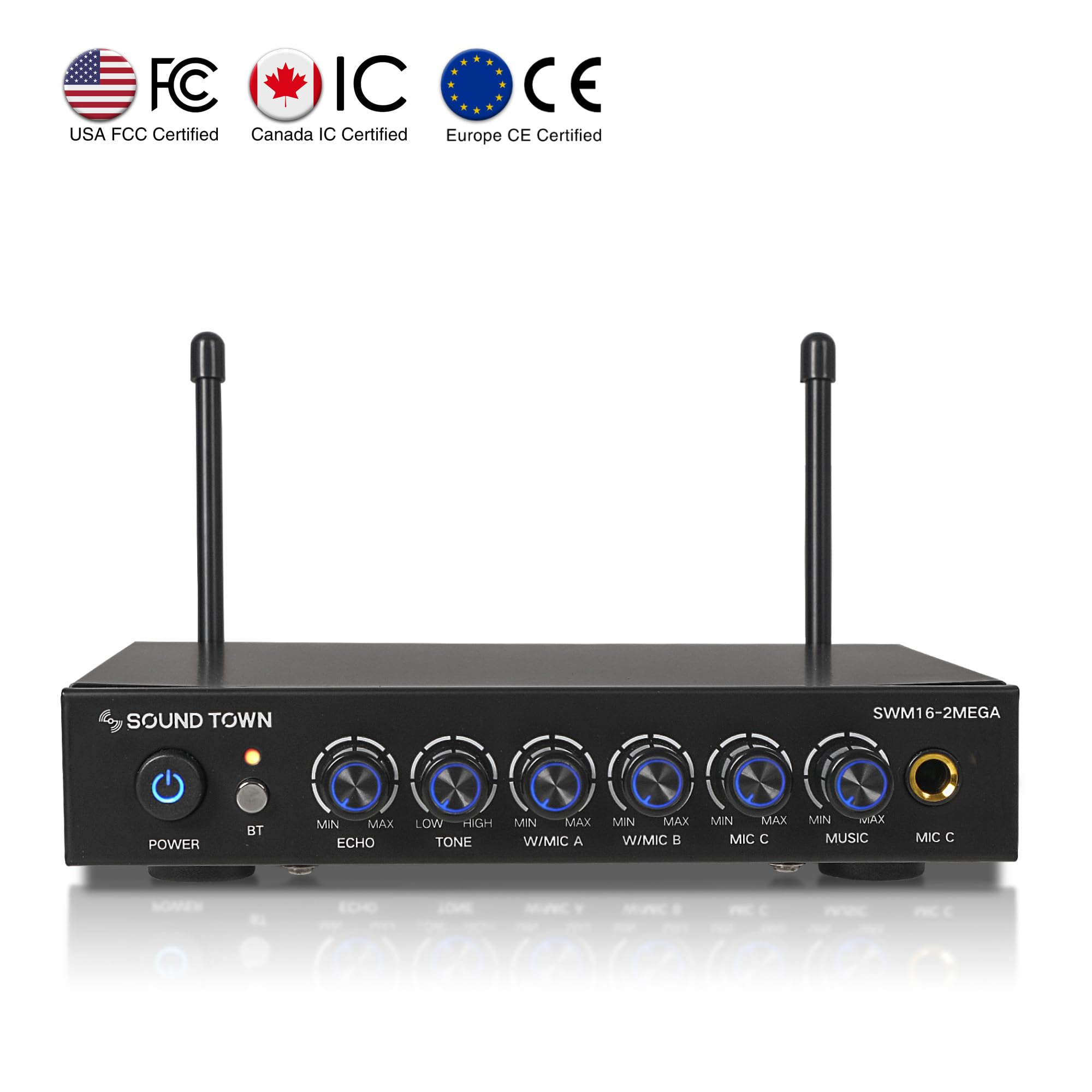 Sound Town Wireless Microphone Karaoke Mixer System with HD Audio Return Channel, Optical (Toslink), AUX, Supports Smart TV, Media Box, PC, Bluetooth, Soundbar, Receiver (SWM16-MAX) - Flex Gamingproduct_type