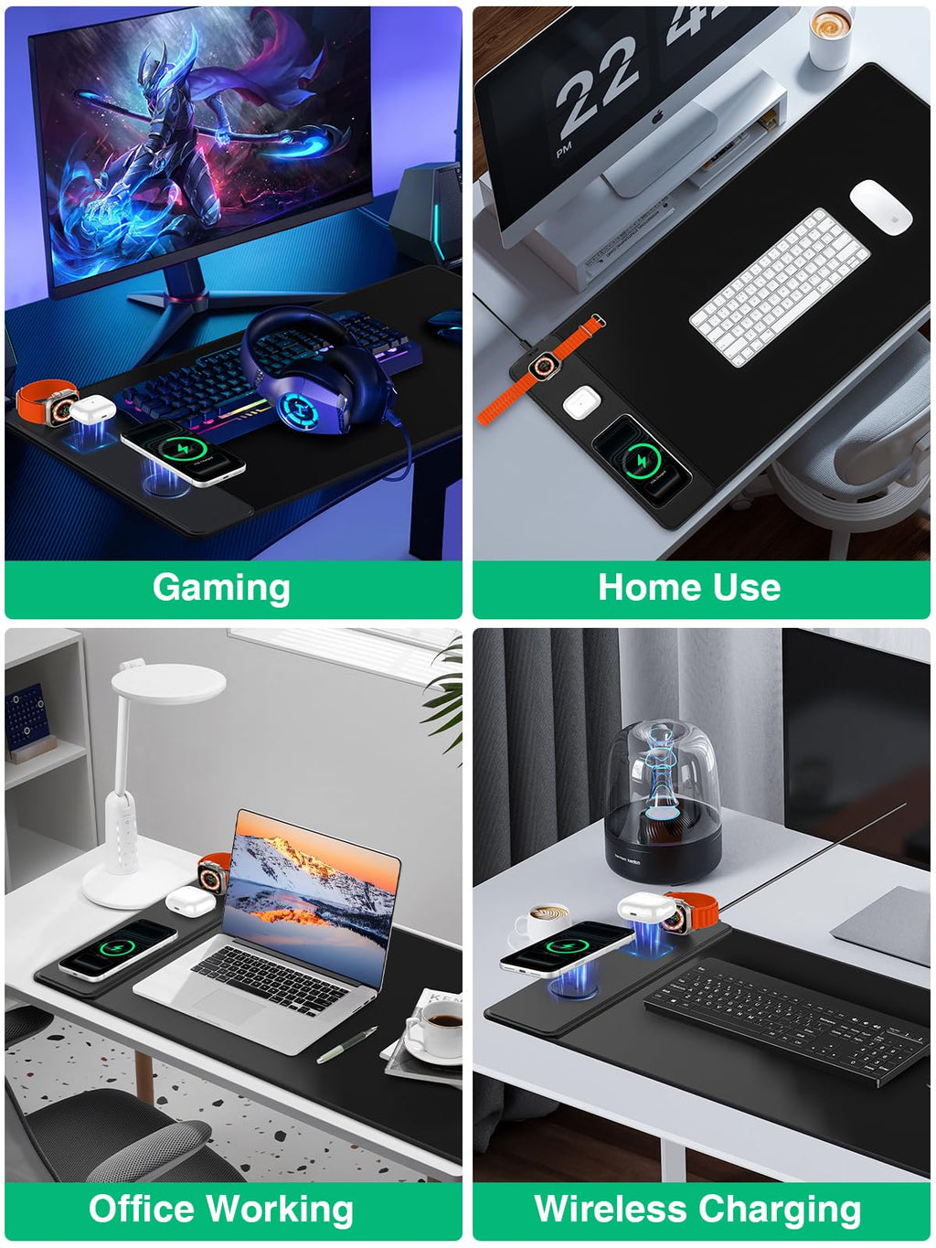XXL Mouse Pad with Phone Holder - Black, RGB Desk Mat with 15W Fast Charging, LED Gaming Mousepad with 11 Light Colors, Waterproof Non-Slip Pad for Office & Home (Wave) - Flex Gamingproduct_type