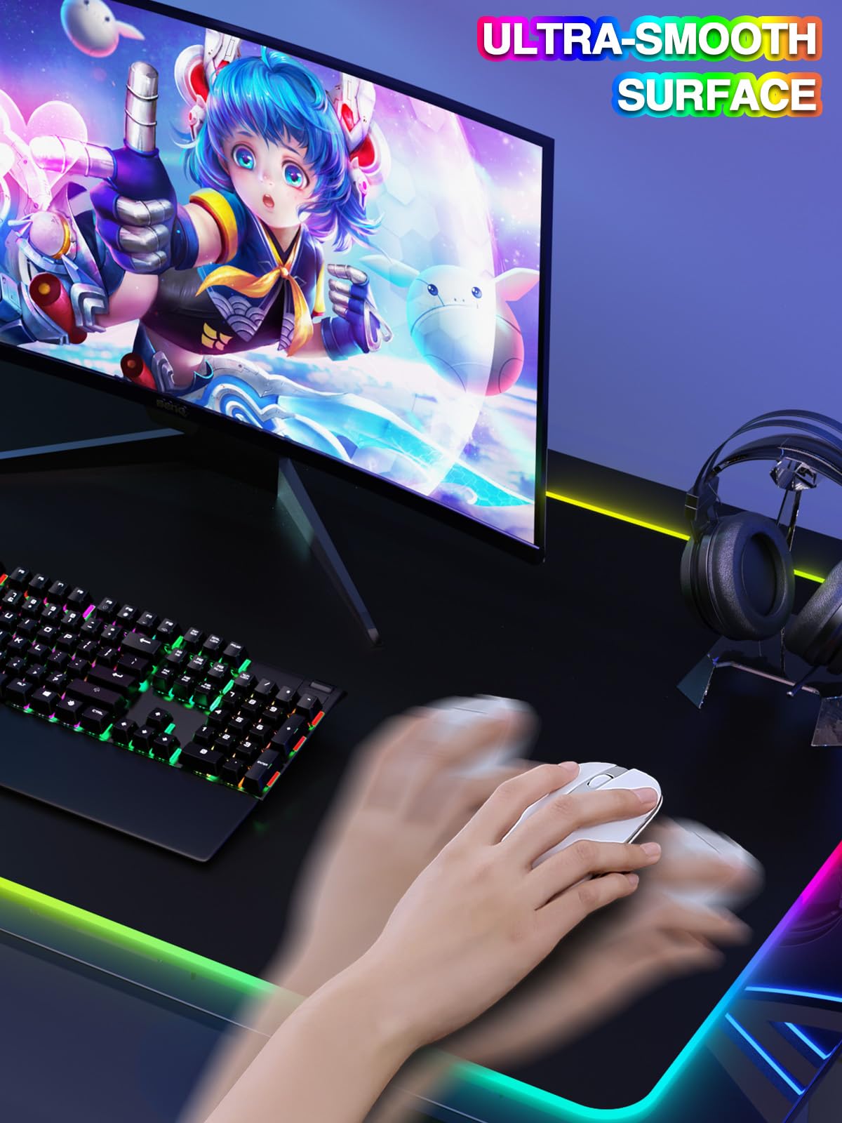 XXL Mouse Pad with Phone Holder - Black, RGB Desk Mat with 15W Fast Charging, LED Gaming Mousepad with 11 Light Colors, Waterproof Non-Slip Pad for Office & Home (Wave) - Flex Gamingproduct_type