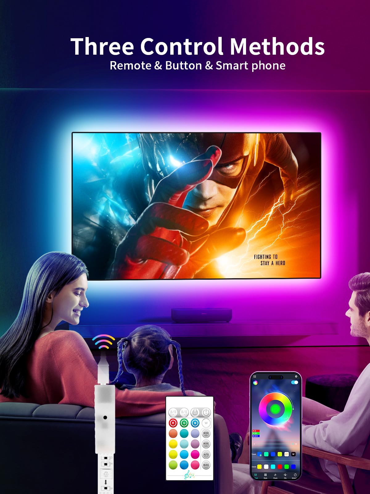 KANTUTOE LED Lights for TV, 19.68ft LED Backlights for 65-80in TV, RGB TV Backlight with Music Sync Bluetooth APP and Remote Control TV Lights Strip USB Powered LED Lights for Bedroom, Gaming - Flex Gamingproduct_type
