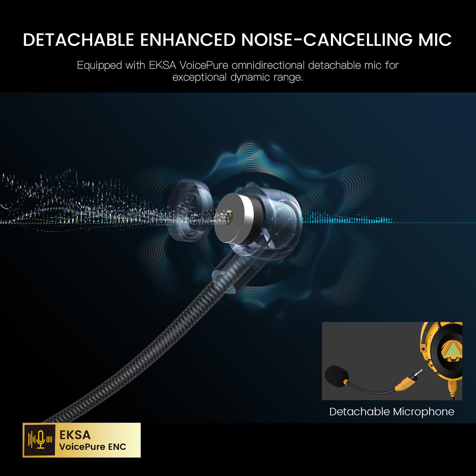 EKSA USB Gaming Headset for PC, Computer Gaming Headphones with Detachable Microphone Noise Cancelling, 7.1 Surround Sound, 50MM Driver, Wired Headset for PS4 PS5, Xbox One, Laptop (Yellow) - Flex Gamingproduct_type