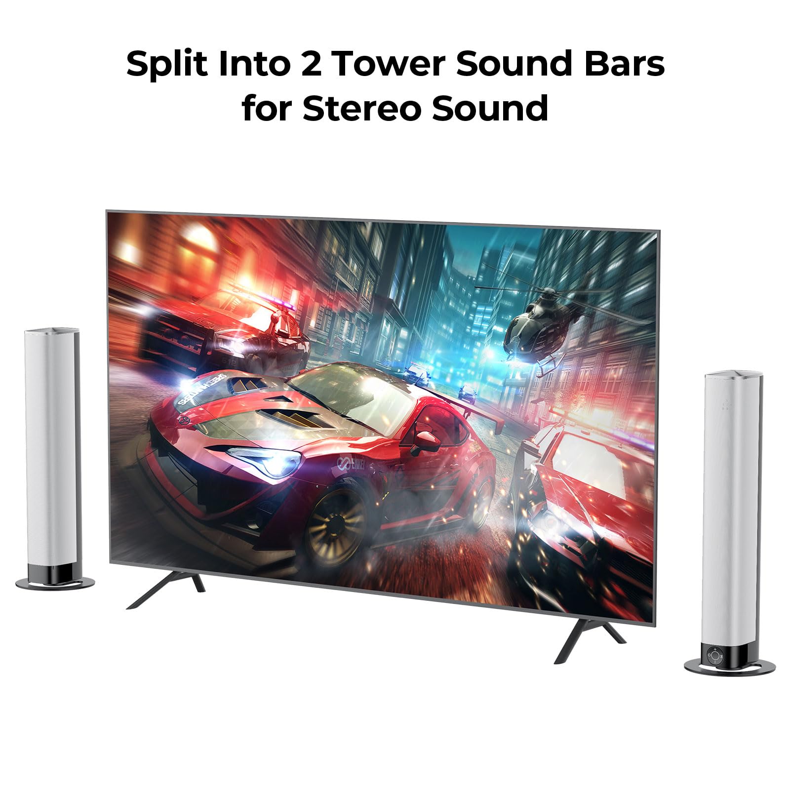 Sound Bar for Smart TV, Soundbar with Bluetooth/ARC/Opt/AUX Connect, Auto Volume Boost, 3 Equalizer Modes, 2 in 1 Detachable Soundbar for TV/PC/Gaming/Projectors - Flex Gamingproduct_type