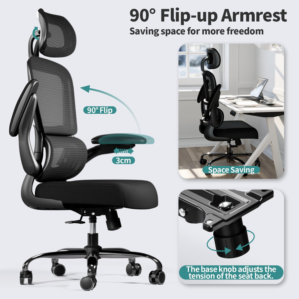 TRALT Office Chair Ergonomic Desk Chair, 330 LBS Home Mesh Office Desk Chairs with Wheels, Comfortable Gaming Chairs (1, Black) - Flex Gamingproduct_type