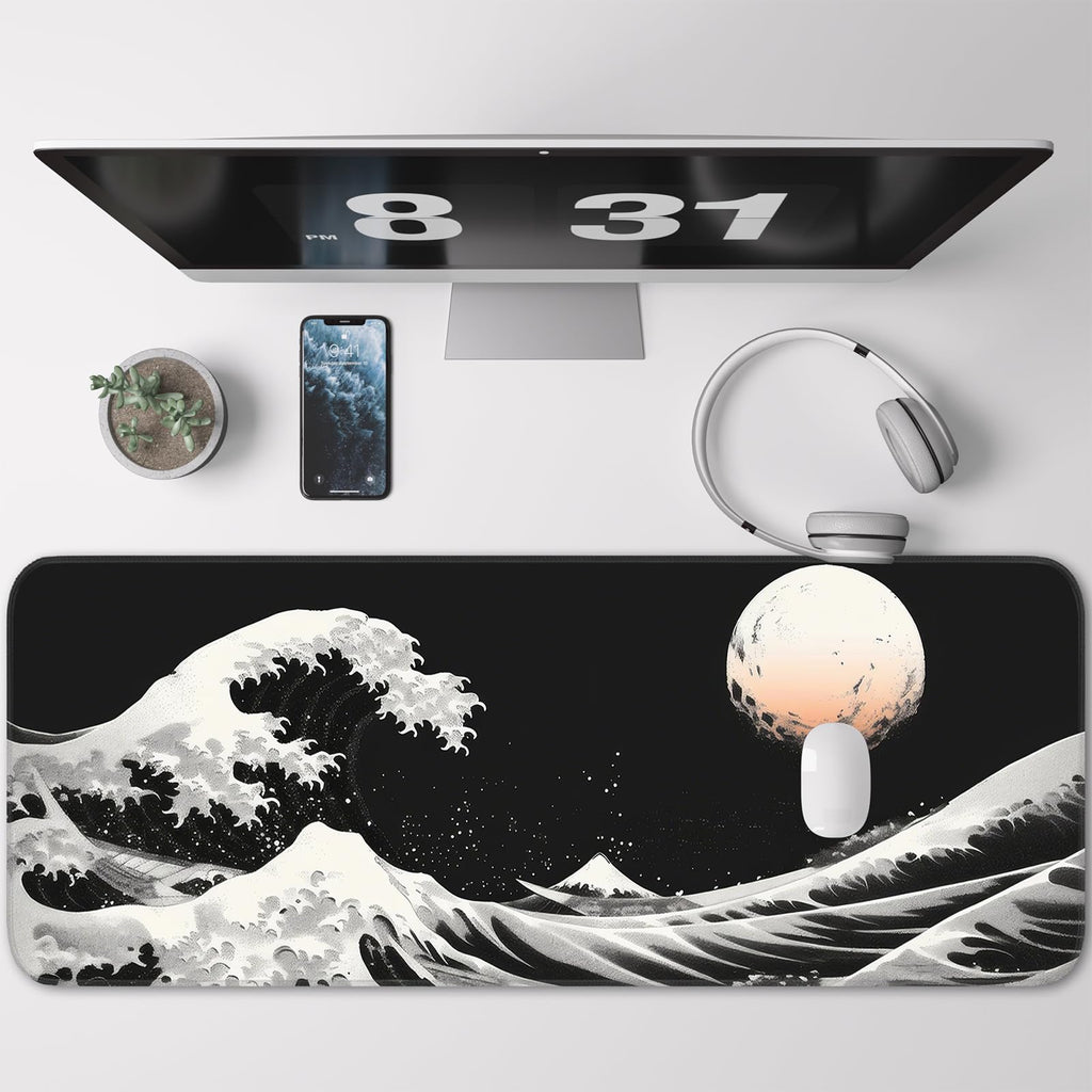 Japanese Dark Red Moon Gaming Mouse Pad, Extended Mouse Pad with Non-Slip Base, Full Keyboard Pad with Stitched Edges, Large Desk Pad for Gaming, Office, Home 31.5 x 11.8 Inch - Flex Gamingproduct_type