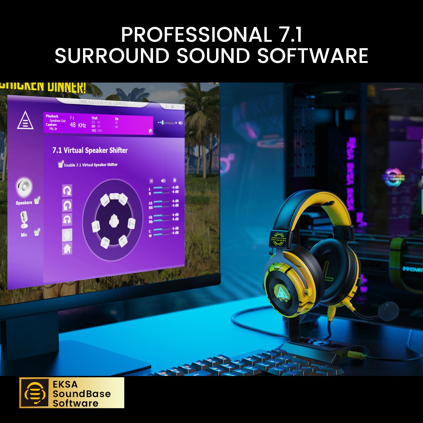 EKSA USB Gaming Headset for PC, Computer Gaming Headphones with Detachable Microphone Noise Cancelling, 7.1 Surround Sound, 50MM Driver, Wired Headset for PS4 PS5, Xbox One, Laptop (Yellow) - Flex Gamingproduct_type