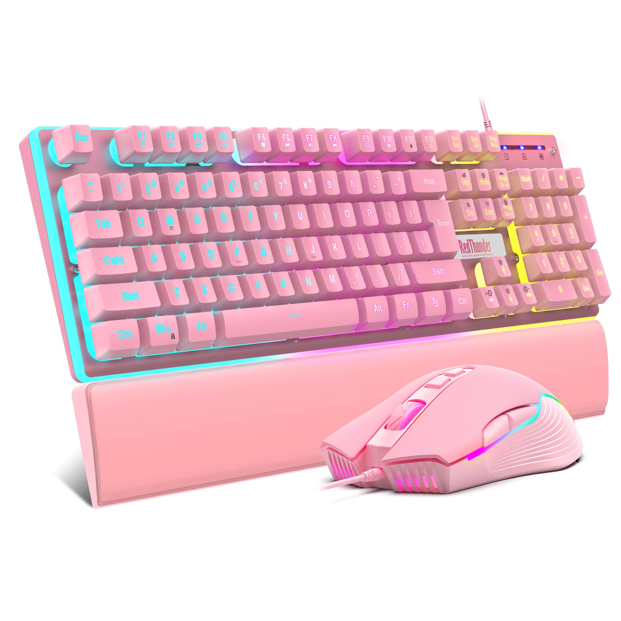 RedThunder K10 Wired Gaming Keyboard and Mouse and Wrist Rest Combo, RGB Backlit, Mechanical Feel Anti-ghosting Keyboard + 7D 7200 DPI Mice+Soft Leather Wrist Rest 3 in 1 PC Gamer Accessories(Black) - Flex Gamingproduct_type