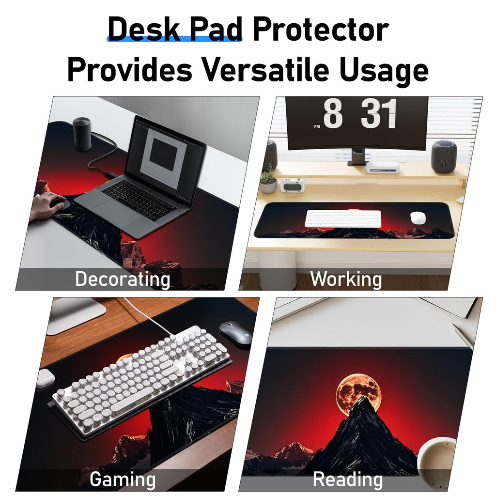 Japanese Dark Red Moon Gaming Mouse Pad, Extended Mouse Pad with Non-Slip Base, Full Keyboard Pad with Stitched Edges, Large Desk Pad for Gaming, Office, Home 31.5 x 11.8 Inch - Flex Gamingproduct_type