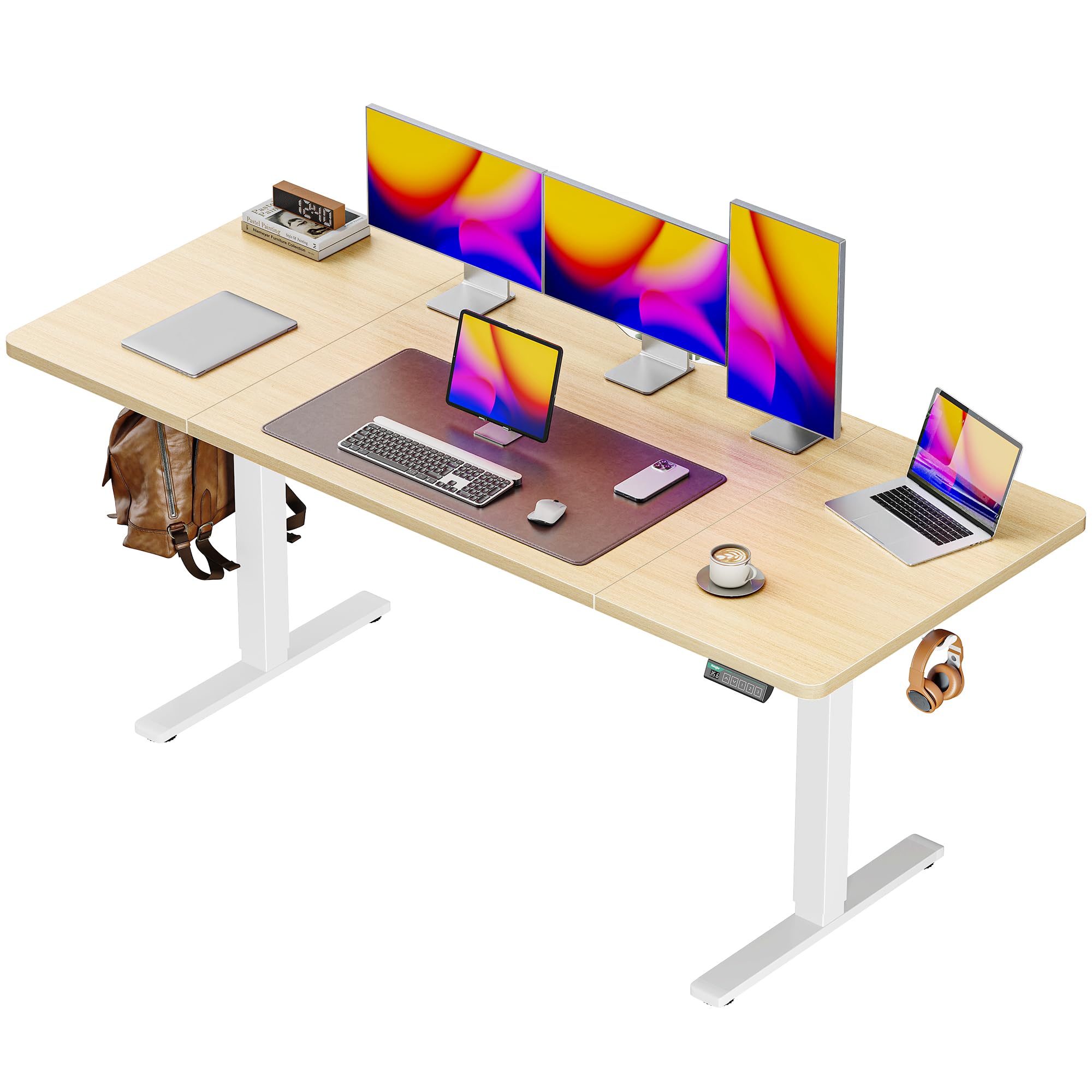 Huuger 55 x 28 Large Electric Standing Desk, Height Adjustable Computer Desk, 27.6" Deep Desktop, Stand up Gaming Office Table with 2 Hooks, 3 Preset Heights, for Home Office, Black - Flex Gamingproduct_type