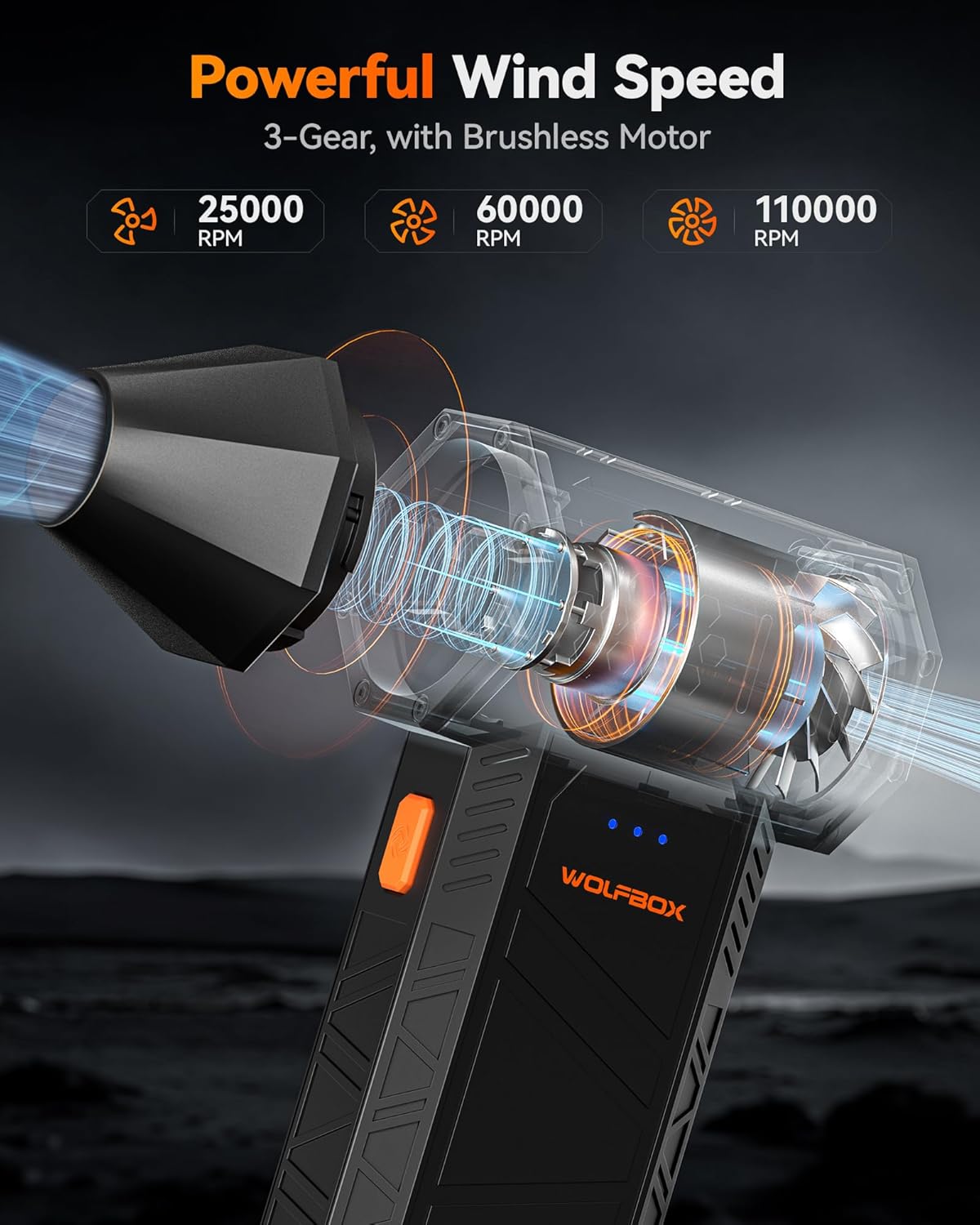 WOLFBOX MegaFlow 50 Compressed Air Duster-110000RPM Super Power Electric Air Duster, 3-Gear Adjustable Mini Blower with Fast Charging, Dust Blower for Computer, Keyboard, House, Outdoor and Car - Flex Gamingproduct_type