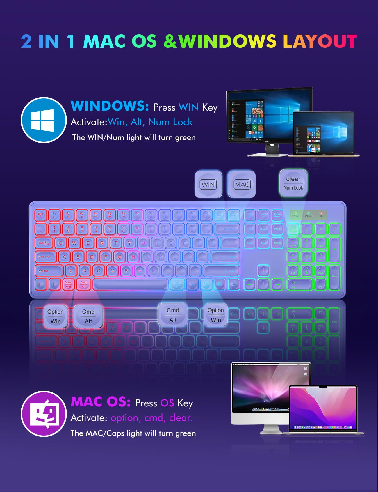 Wireless Keyboard and Mouse Combo, RGB Backlit, Rechargeable & Light Up Letters, Full-Size, Soft Typing, Sleep Mode, 2.4GHz Quiet Keyboard Set for Mac, Windows, Laptop, PC, Trueque KM42Pro (Black) - Flex Gamingproduct_type