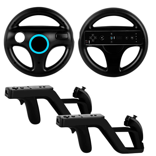 DTianSir 4Pcs Mario Kart Steering Wheels and Zapper Light Gun Compatible with Nintendo Wii/Wii U Remote Controller(Black) [Video Game] - Flex Gamingproduct_type