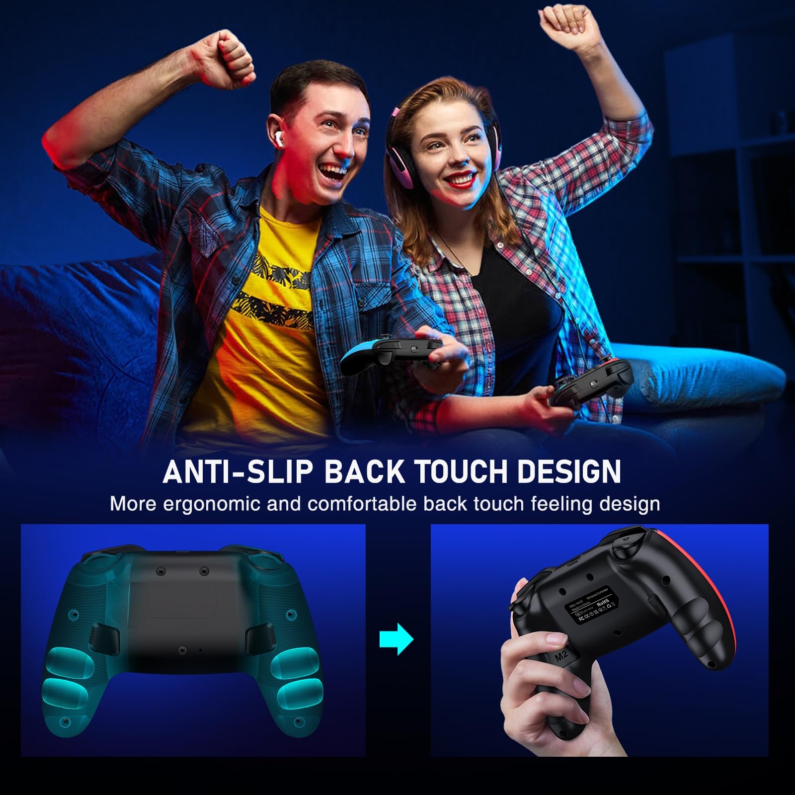 Switch Controller 2-Pack, Wireless Pro Controller for Switch2/Switch/Lite/OLED, Bluetooth Gamepad with Programmable Back Buttons, Turbo, Vibration, Gyro, Compatible with iOS/Android/PC, Includes 2 Stands - Flex Gamingproduct_type